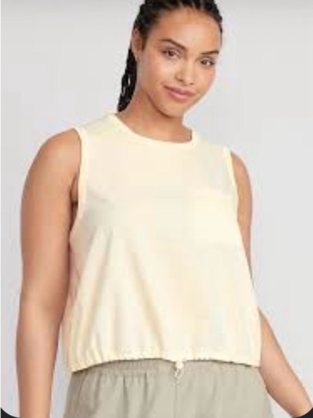 Old Navy Cream Drawstring Hem Sleeveless Crop Tank
